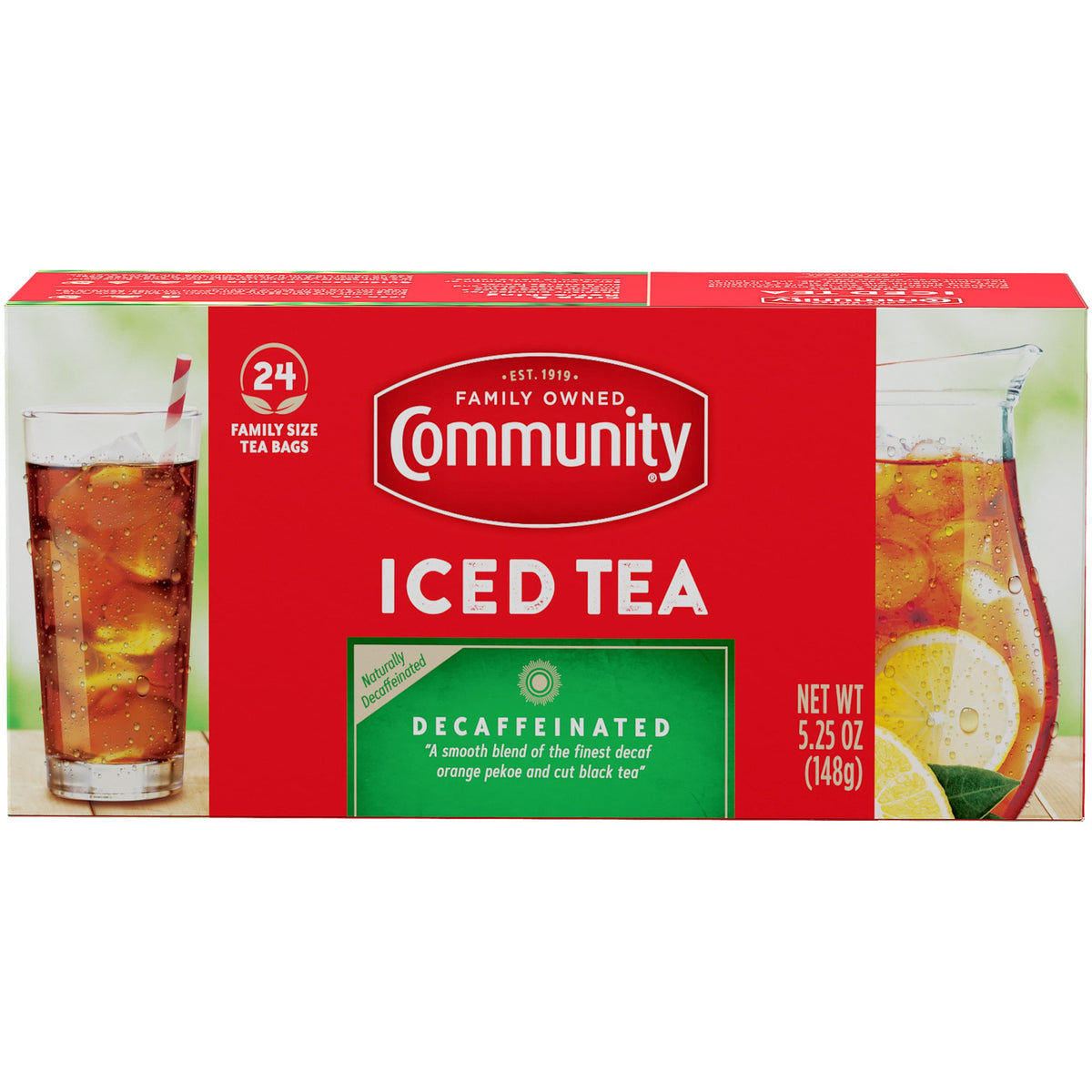 Community Coffee decaf tea pack of 24 bags for refreshing iced tea