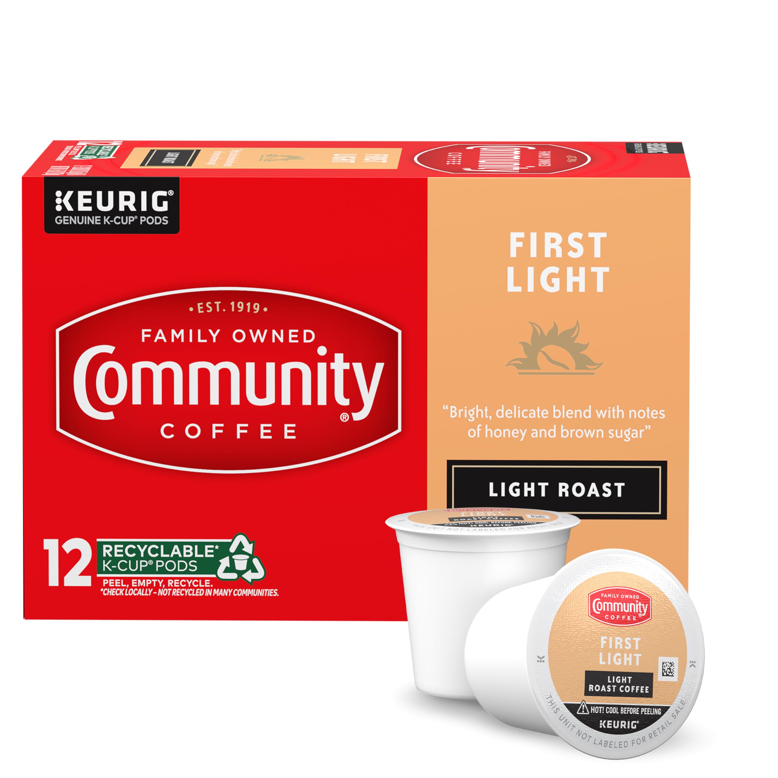 Community Coffee First Light pour highlights a bright aroma for a cheerful morning.