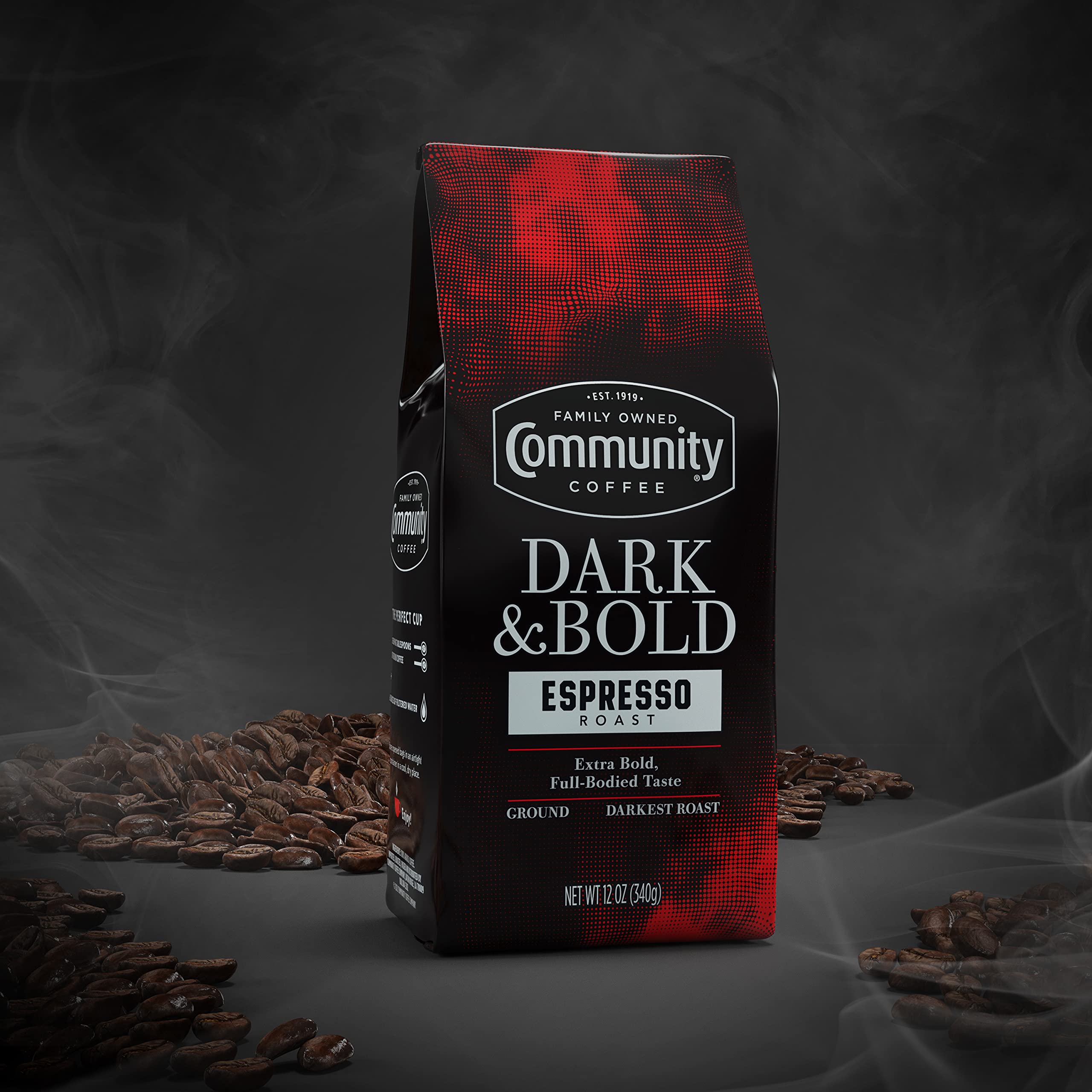 Ground coffee for espresso roast provides quick, consistent drip results with Community Coffee.