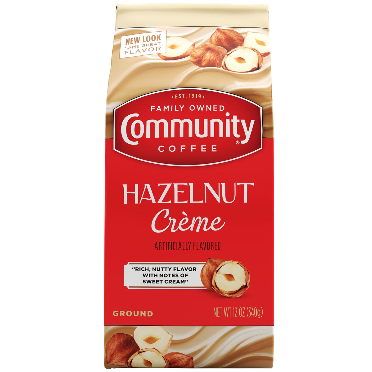 Community Coffee Hazelnut Creme 12oz pack front view for everyday drip brewing