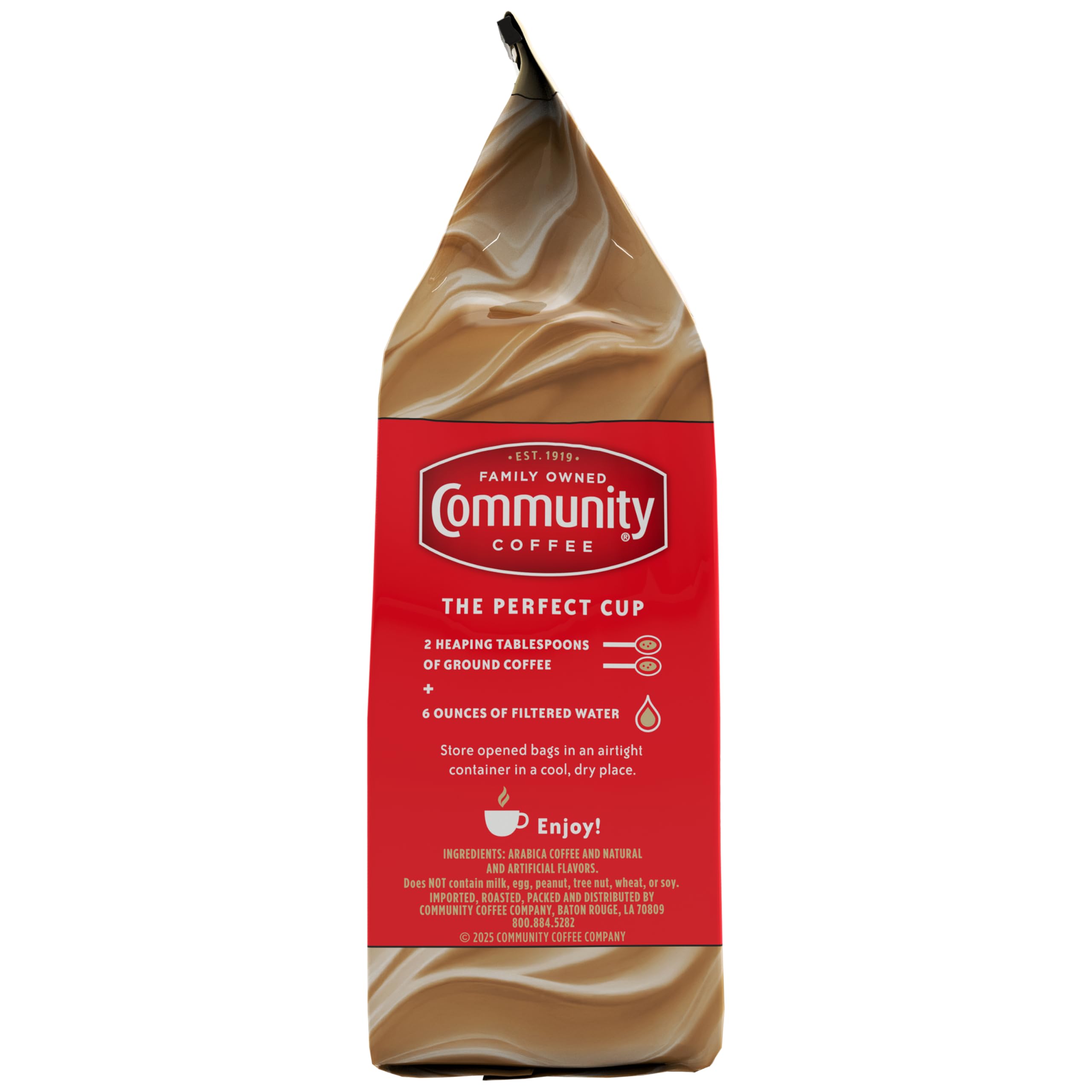 Community Coffee Hazelnut Creme aroma rising from a steaming cup.