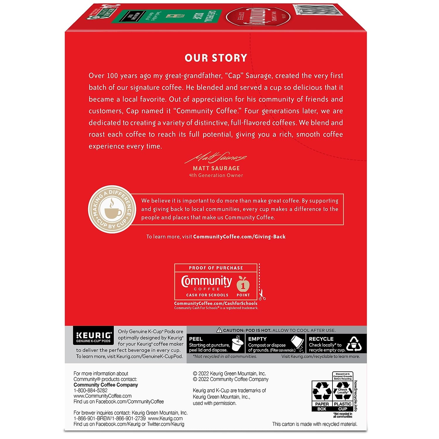 Heritage image featuring Community Coffee branding with a steaming mug.