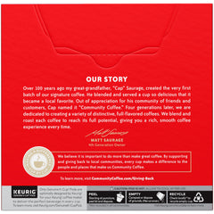 Community Coffee House Blend box-open showing neatly organized pods.