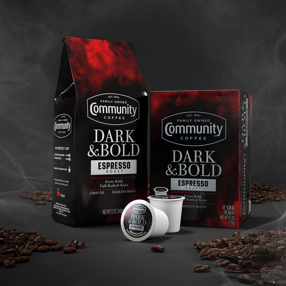 Community Coffee intense aroma close-up ready to brighten morning rituals.