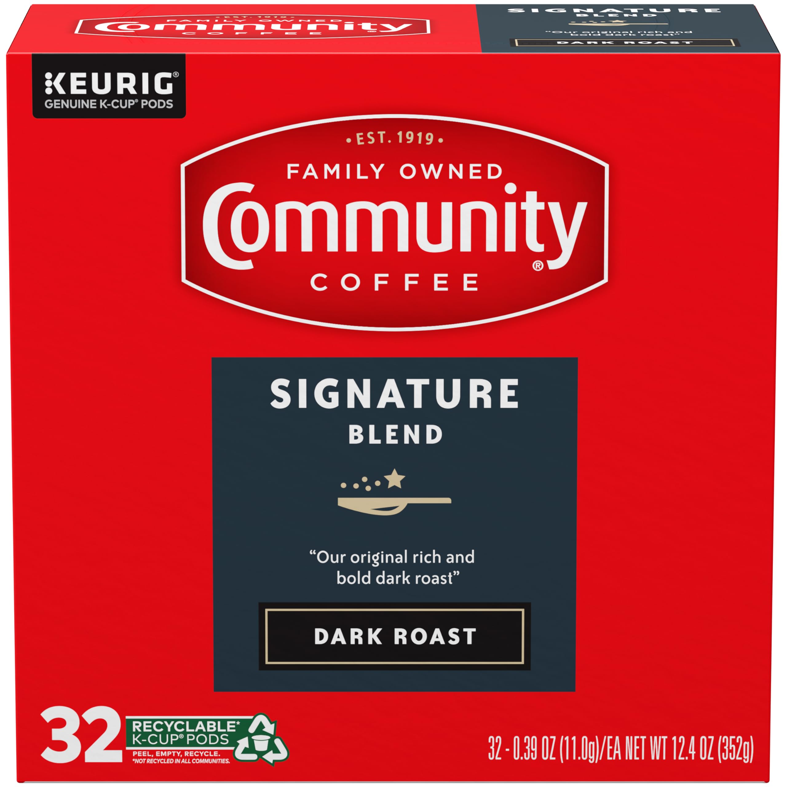 K-Cup pod dispensing into Keurig for a quick Community Coffee cup