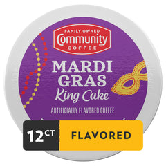 Close-up of Mardi Gras King Cake pod for easy single-serve brewing.