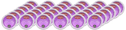 Mardi Gras King Cake pod in a cup ready for a cozy coffee break