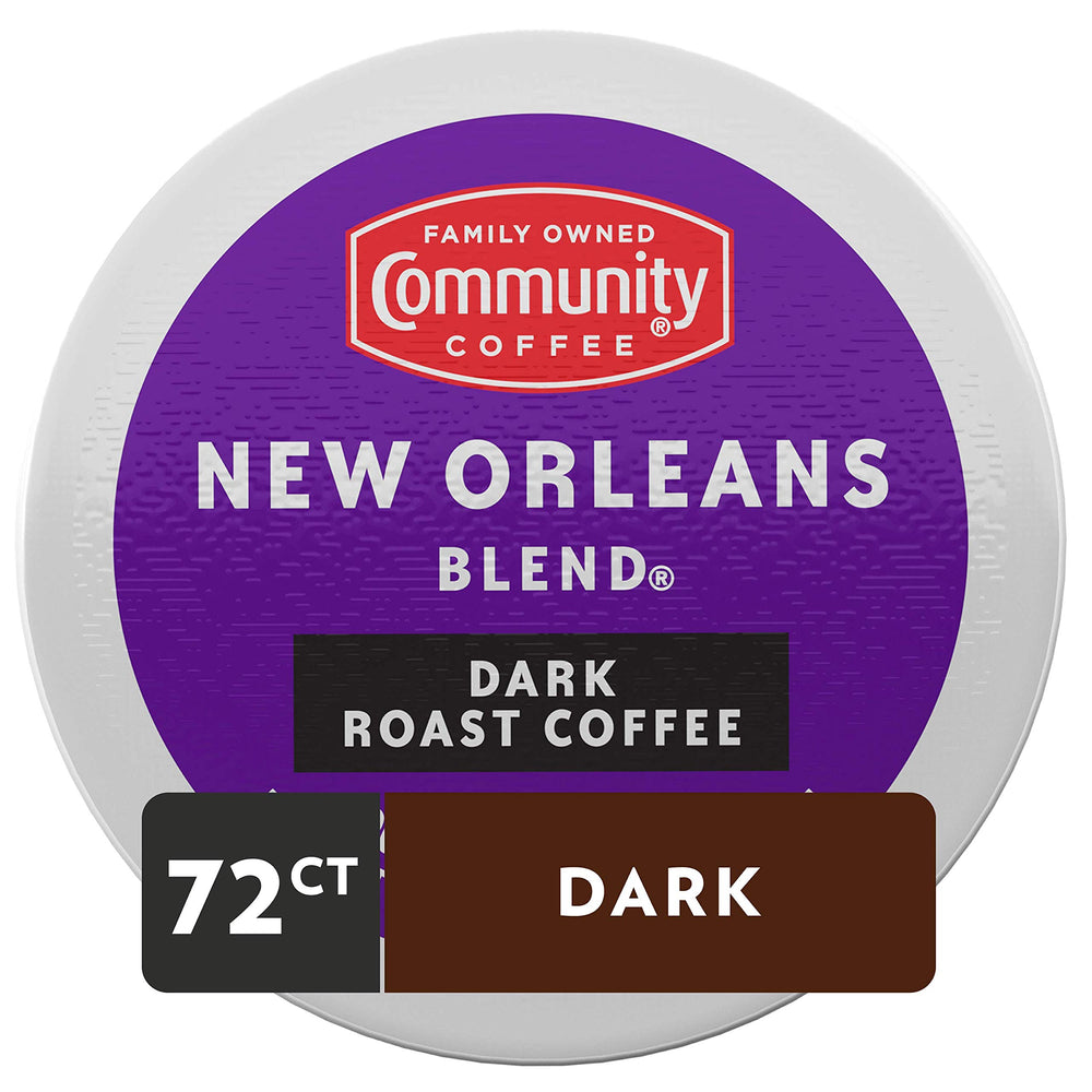 Close-up of Community Coffee New Orleans Blend pods highlighting Arabica beans.