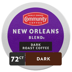 Close-up of Community Coffee New Orleans Blend pods highlighting Arabica beans.