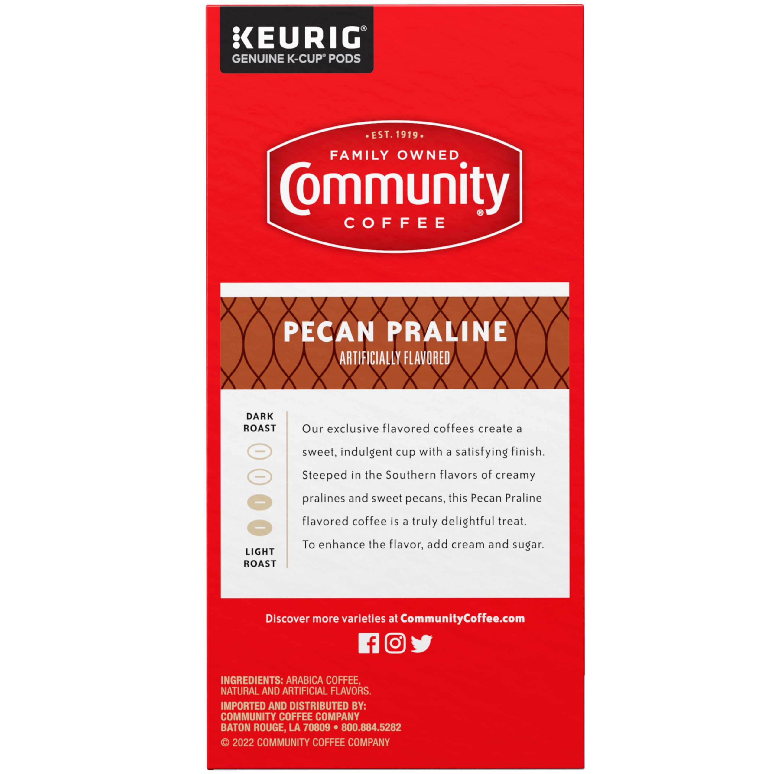 Community Coffee pod next to mug highlighting aroma and easy morning ritual.