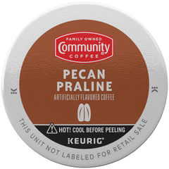 Community Coffee Pecan Praline pod box showing convenient single-serve flavor option.