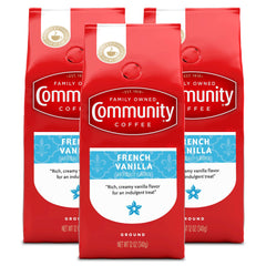 Community Coffee premium French Vanilla ground coffee pack front view for drip brewing