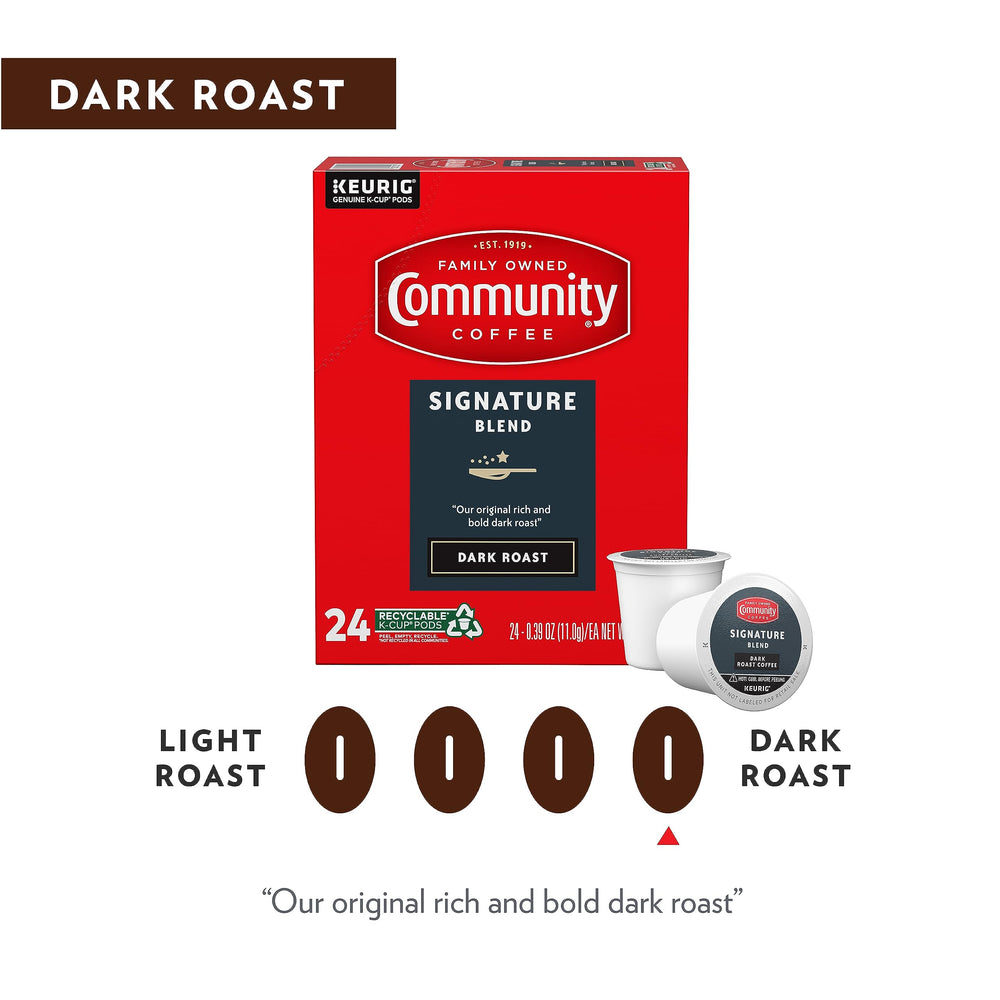 Brewed cup of Community Coffee Signature Blend showing rich, chocolatey aroma.