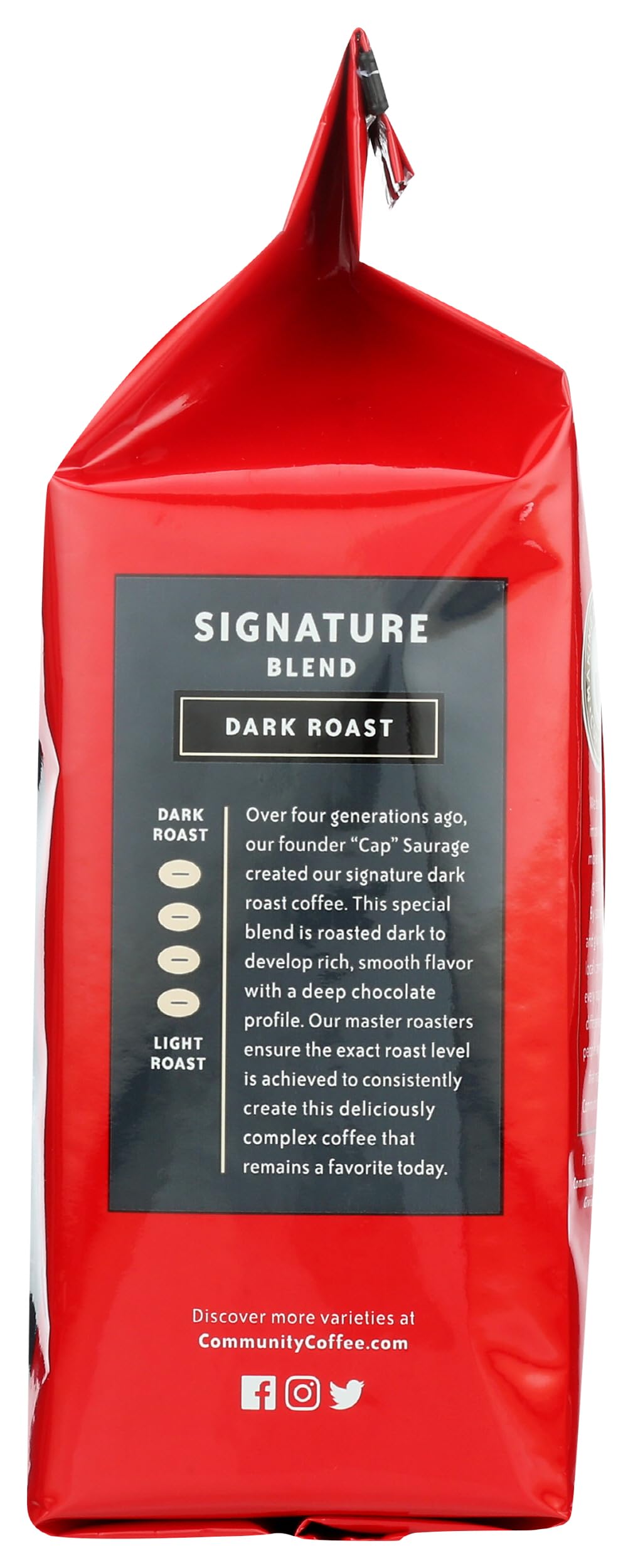 Whole Arabica beans before grinding from Community Coffee Signature Blend Dark Roast