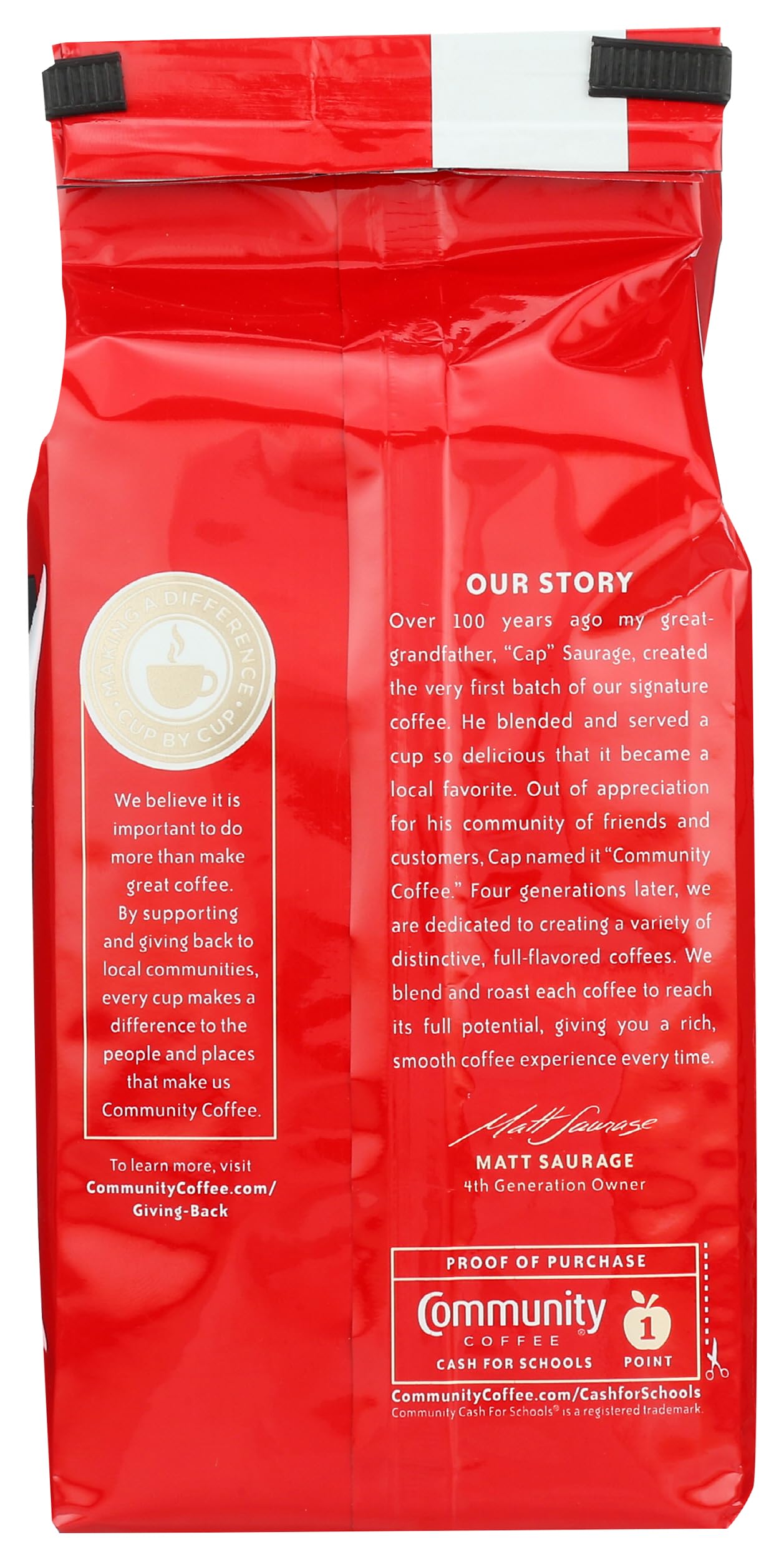 Ground coffee from Community Coffee Signature Blend Dark Roast ready for multiple brewing methods