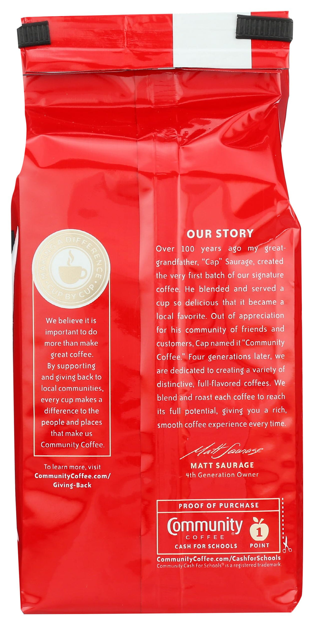 Ground coffee from Community Coffee Signature Blend Dark Roast ready for multiple brewing methods