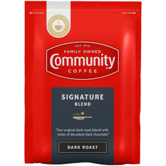 Community Coffee Signature Blend dark roast packets ready for easy single-pot brewing