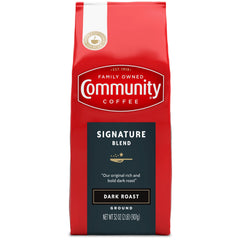 Community Coffee Signature Blend packaging back roast notes for rich, smooth cups