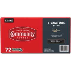 Community Coffee Signature Blend packaging box highlighting heritage and trust