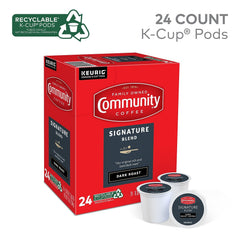 Close-up of Community Coffee Signature Blend pods for single-serve convenience
