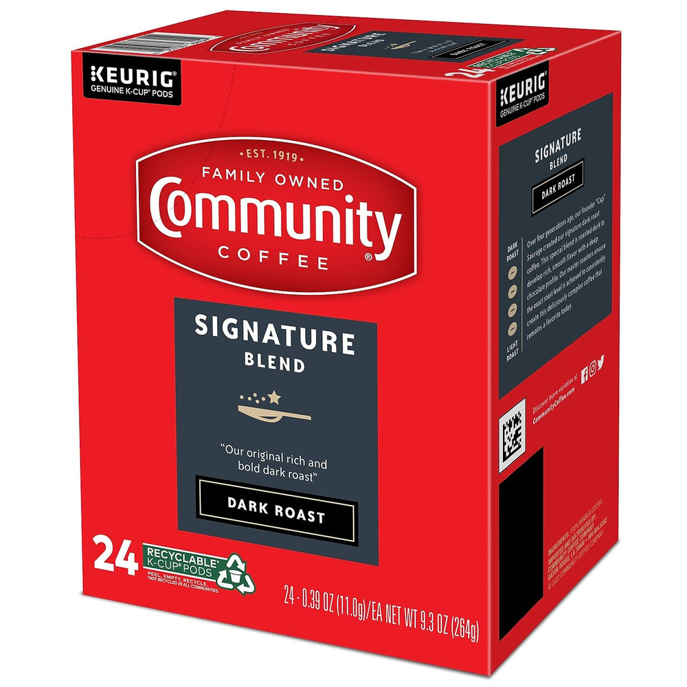 Roasted beans of Community Coffee Signature Blend with deep aroma