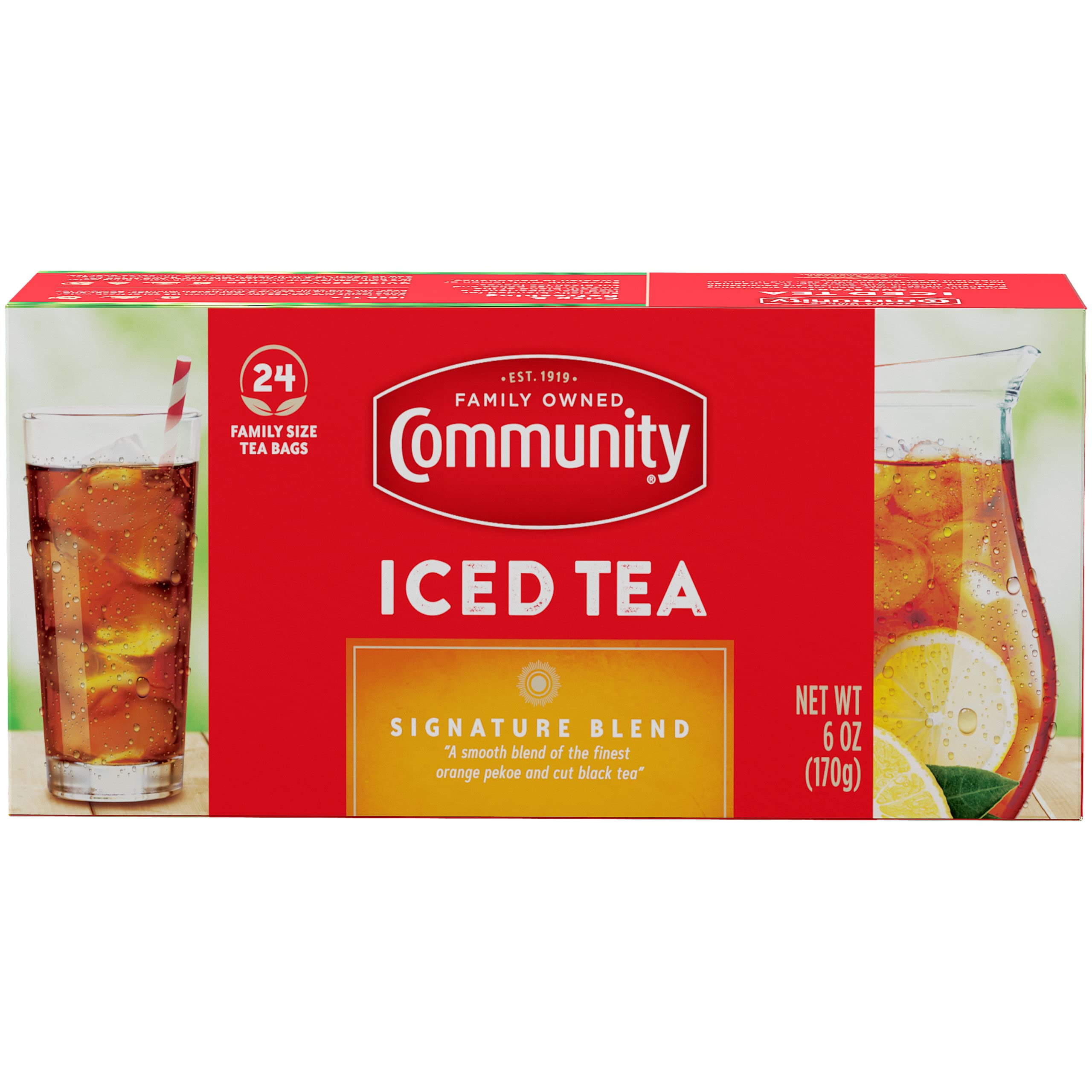 Community Coffee Signature Iced Tea box 24-count, ready for family gatherings