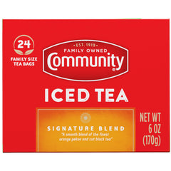 Community Coffee Signature Iced Tea poured over ice delivers a crisp, amber refreshment