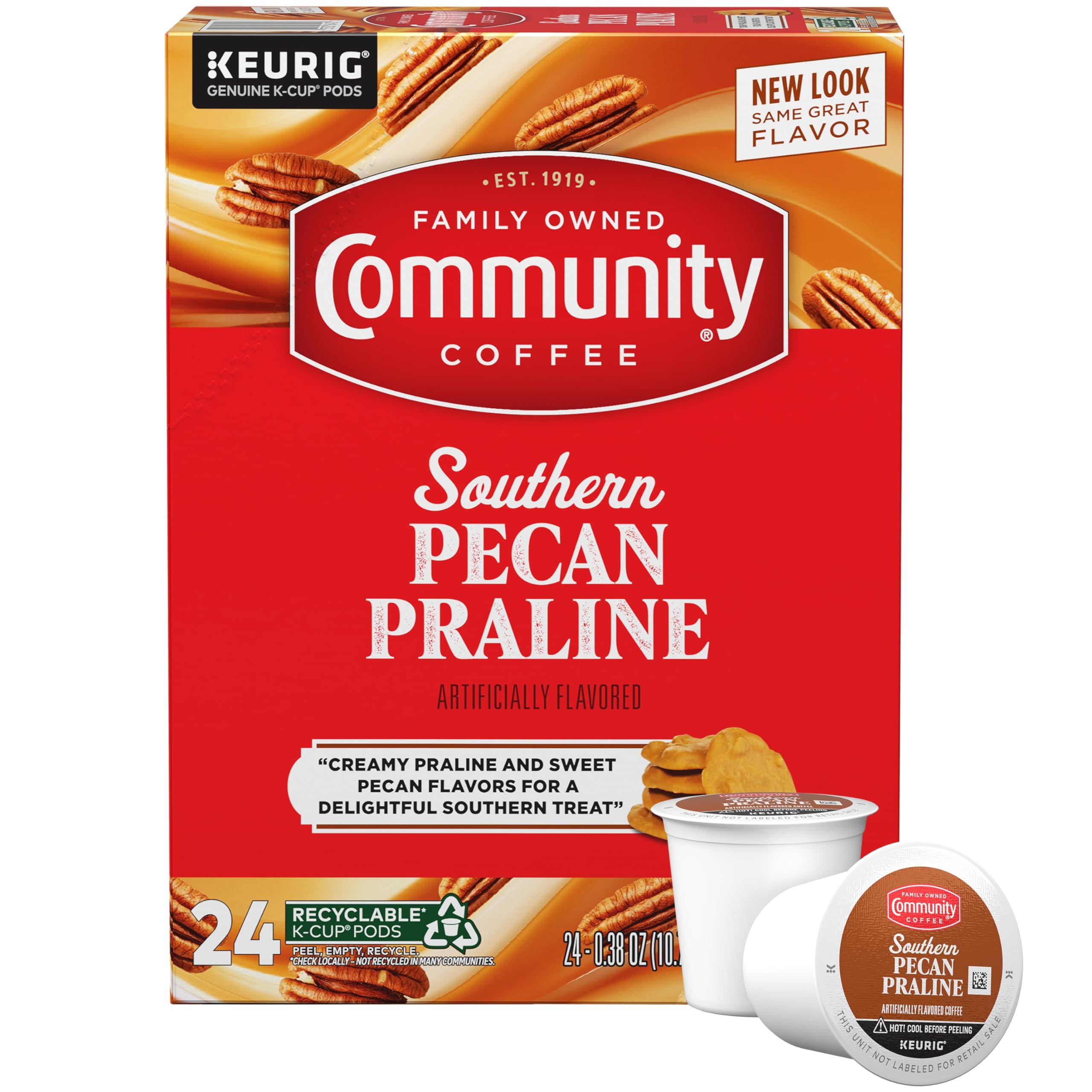 Community Coffee Southern Pecan Praline pods for Keurig brew a creamy, balanced cup.