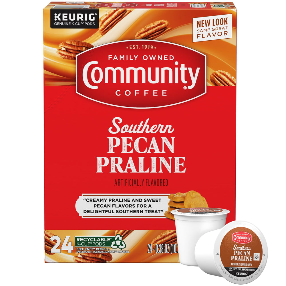 Community Coffee Southern Pecan Praline pods for Keurig brew a creamy, balanced cup.