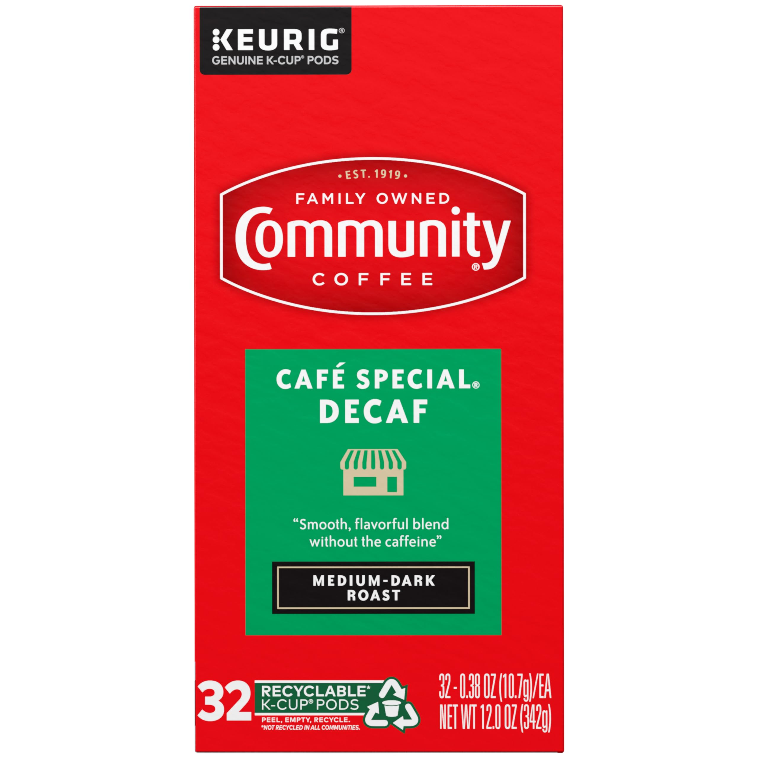Sustainability label on Community Coffee packaging highlighting responsible sourcing.