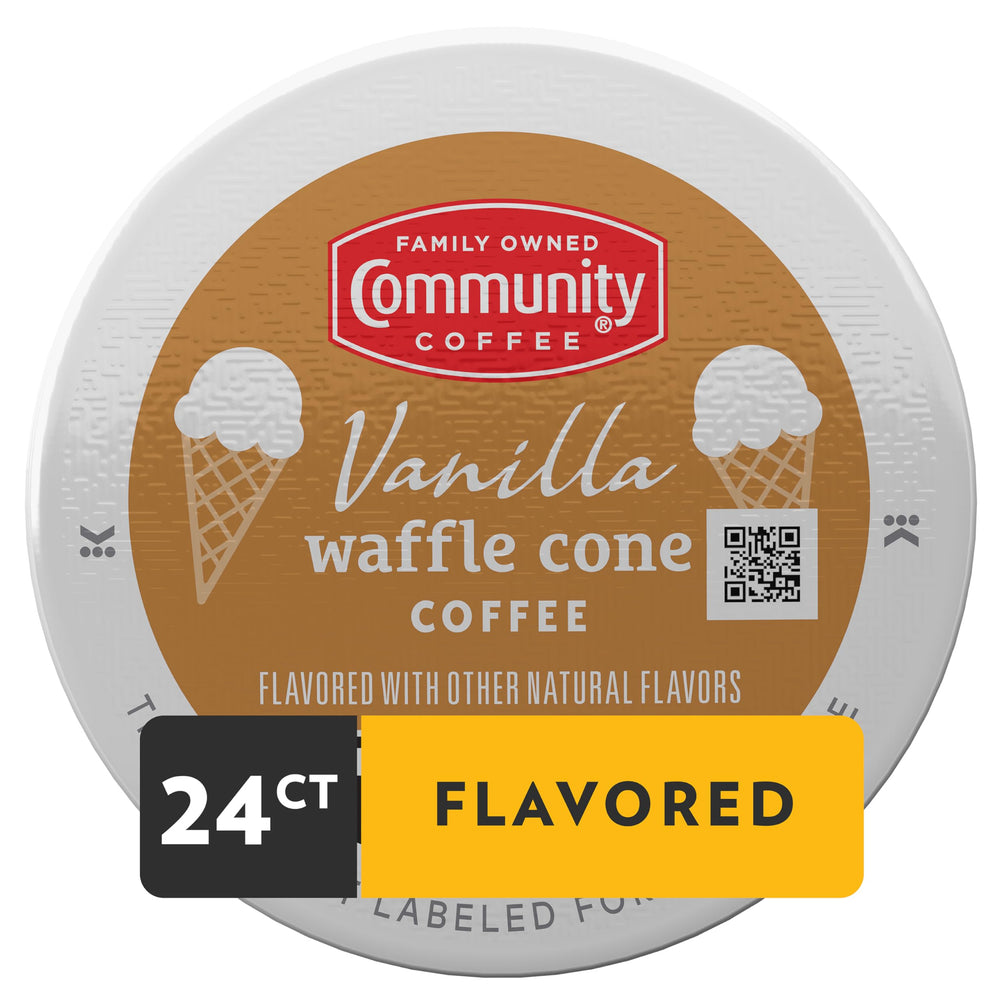 Close-up of Community Coffee Vanilla Waffle Cone pod with vanilla aroma.