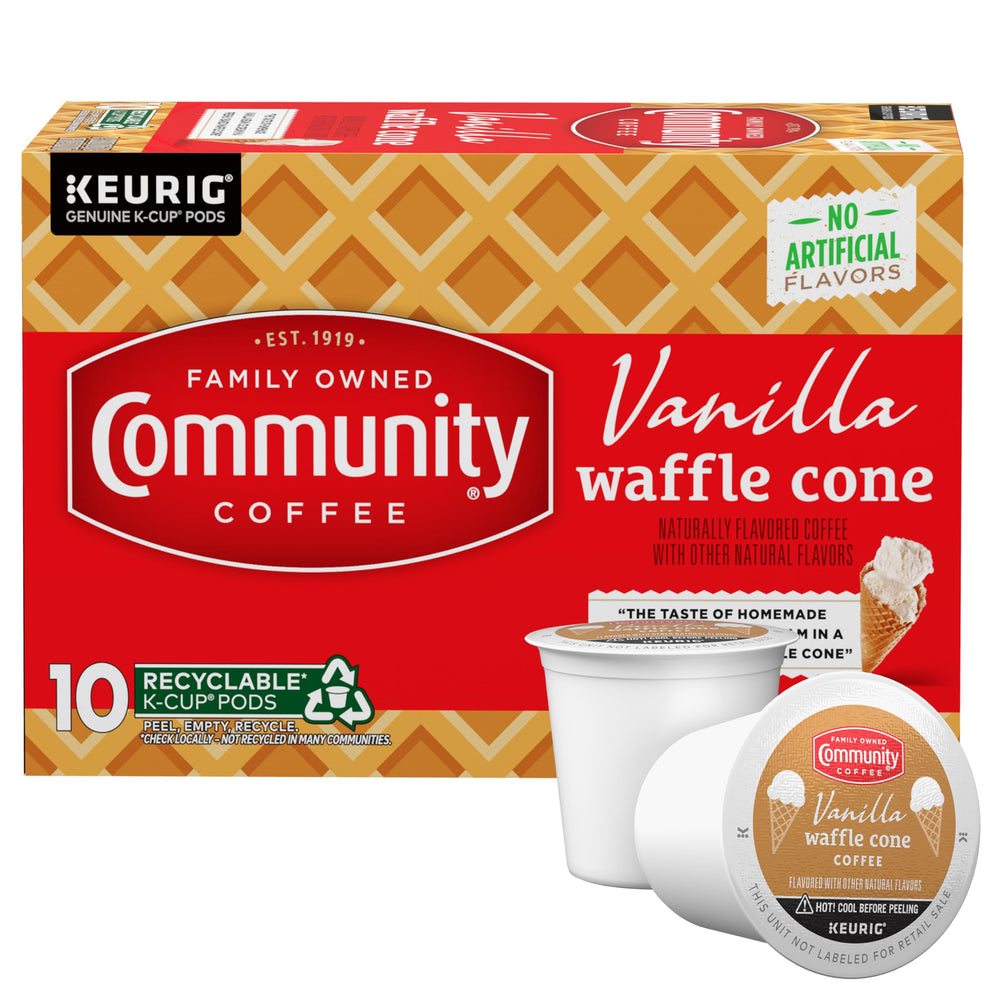 Community Coffee Vanilla Waffle Cone pod ready for a quick, enjoyable morning brew.
