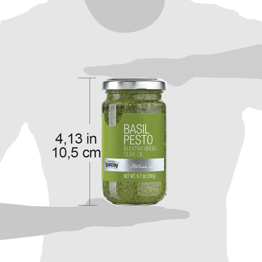 Compagnia Sanremo Basil leaves beside pesto jar show vibrant color
