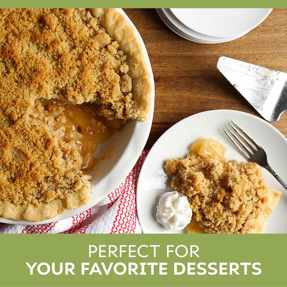 Comstock apple pie topping scoop on vanilla ice cream invites dessert experimentation.