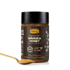 Comvita Manuka Honey jar close-up, premium raw honey for daily rituals.