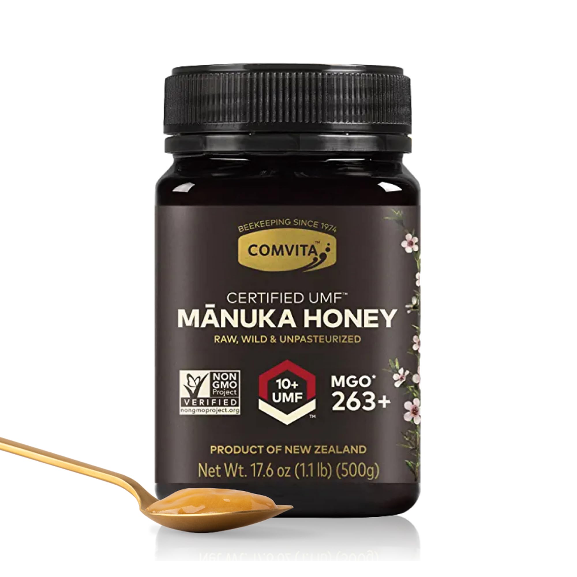 COMVITA Manuka Honey UMF 10+ in a jar for tea or yogurt.