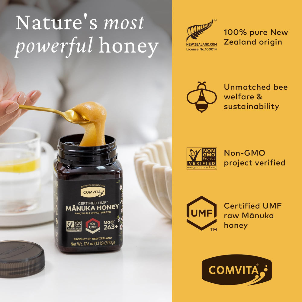 COMVITA Manuka Honey UMF 10+ being poured for quick energy.
