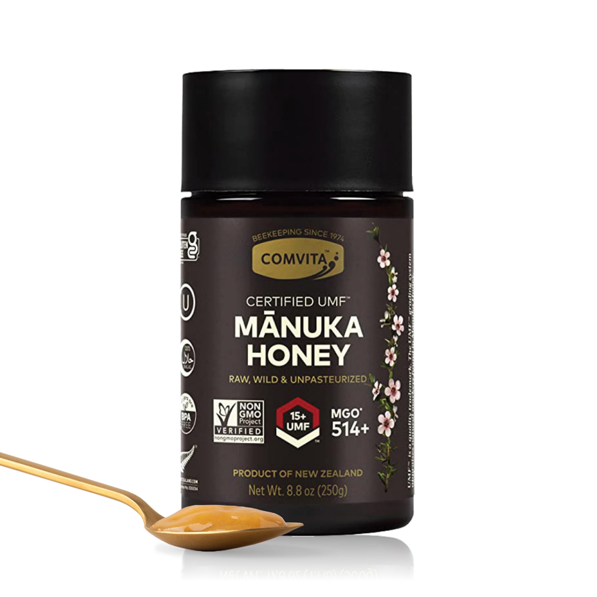 Comvita Manuka Honey UMF 15+ bottle, ideal for tea rituals