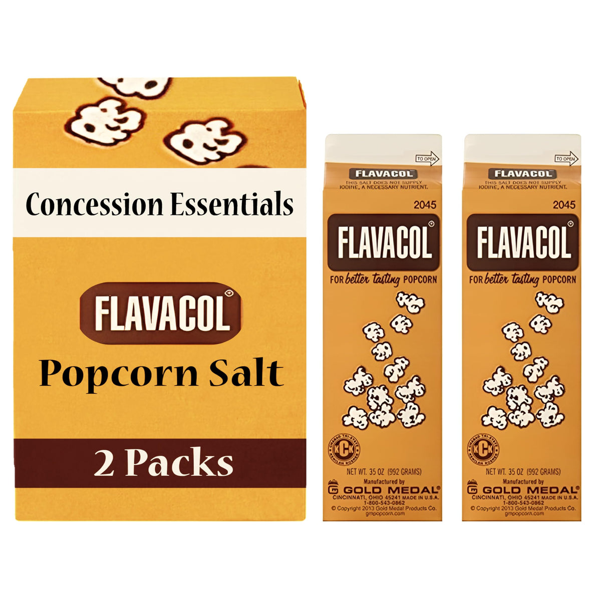 Concession Essentials Flavacol popcorn salt pack front view for easy movie-night flavor boost.