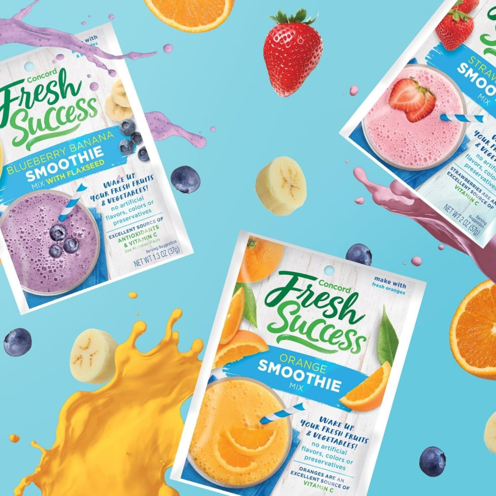 Concord Foods Orange Smoothie Mix prepared smoothie in a glass emphasizes citrus freshness.
