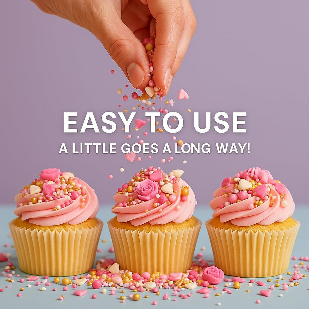 Confect sprinkles on cupcakes for festive celebration topping