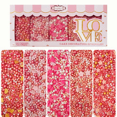 Confect pink-white-gold heart and flower sprinkles pack enhances cakes with festive color.