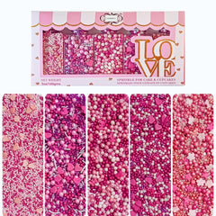 Confect Pretty in Pink & White Pearl sprinkles with hearts and stars for cakes, edible decoration.