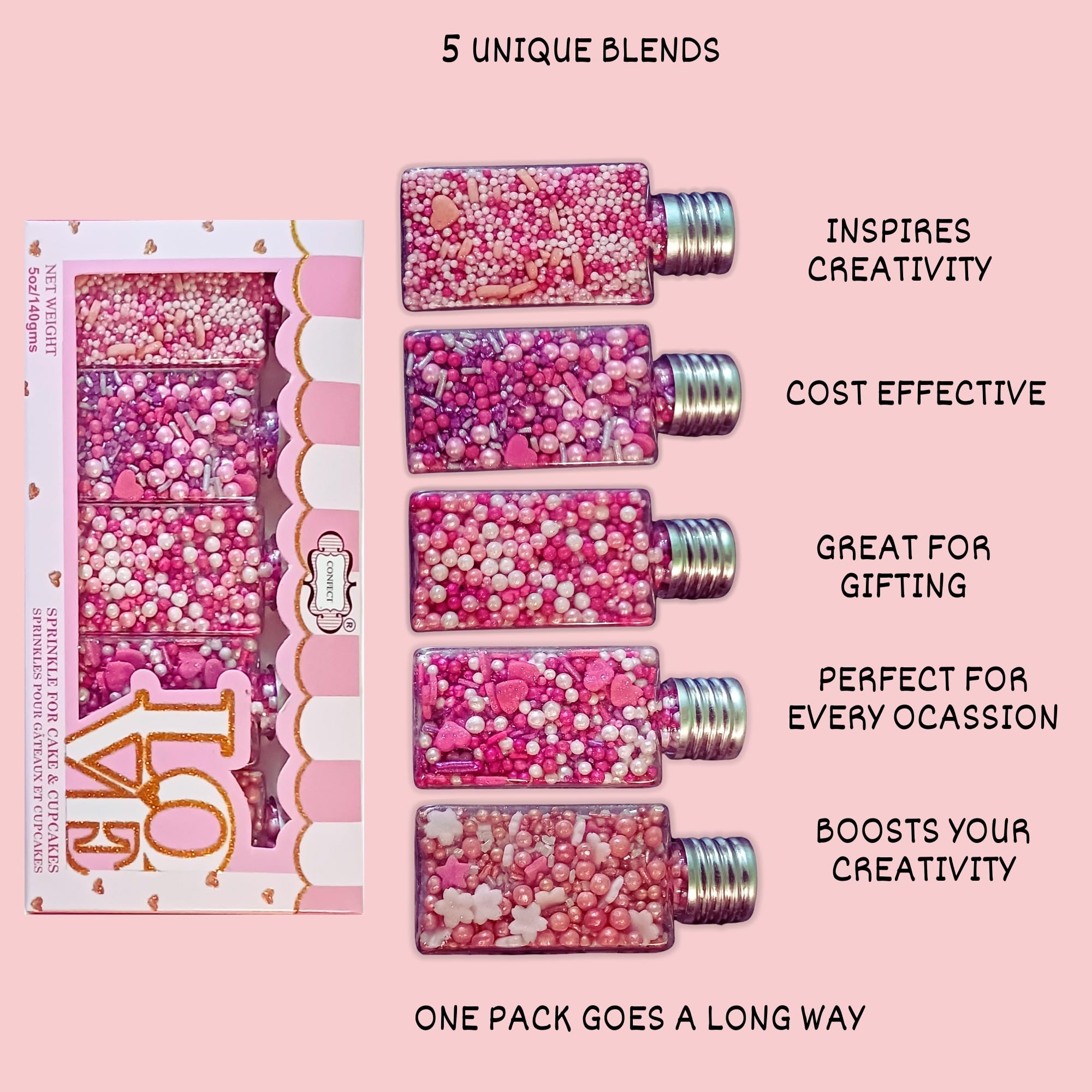 Confect sprinkles label shows vegan and gluten-free options.