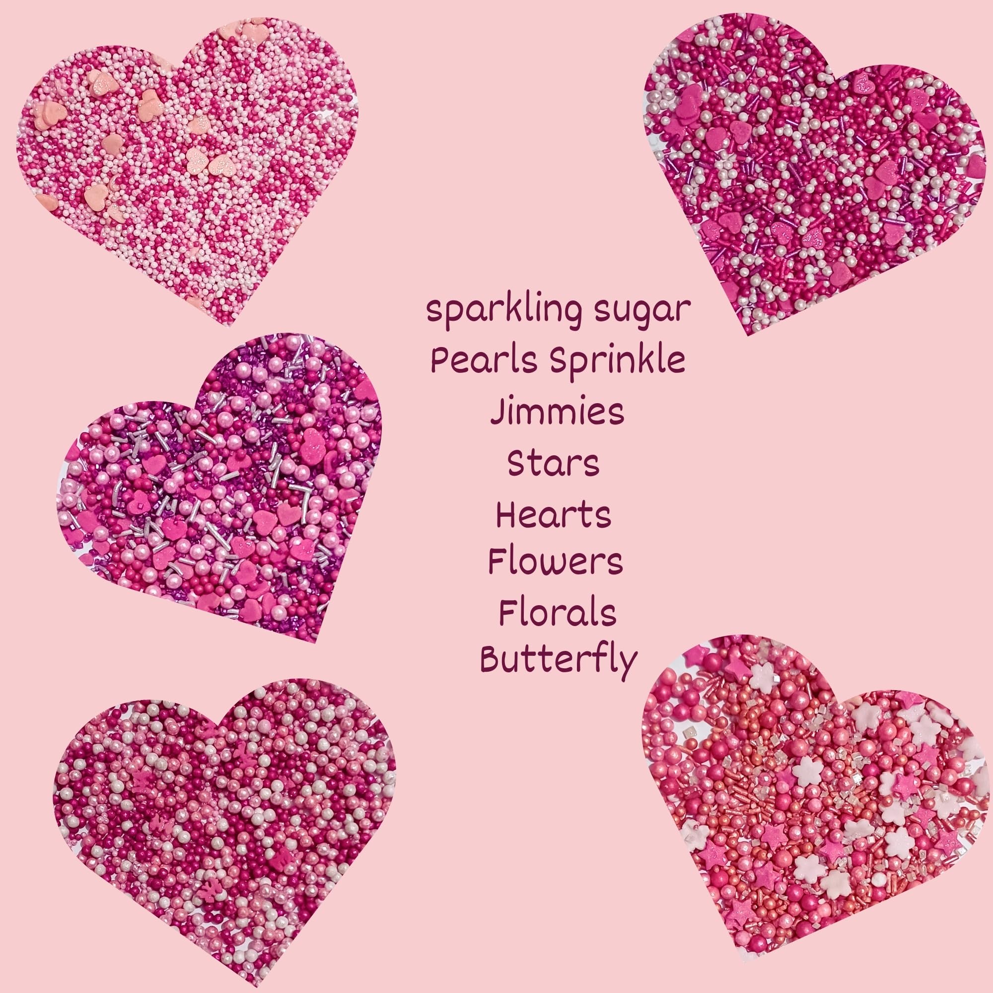 Confect Pretty in Pink & White Pearl sprinkles scattered on a cake.