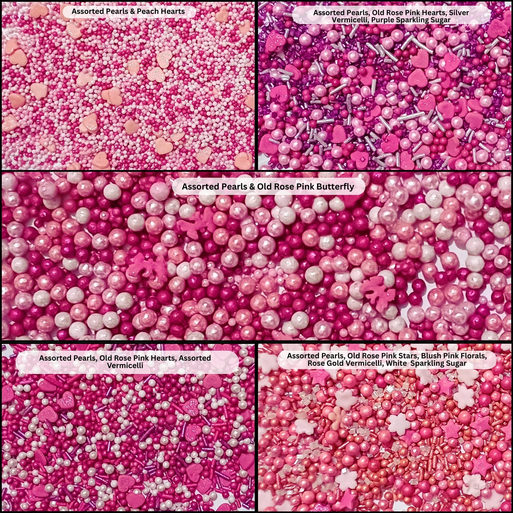 Confect Pretty in Pink & White Pearl sprinkles with hearts and stars for cupcakes, edible accents.