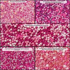 Confect Pretty in Pink & White Pearl sprinkles with hearts and stars for cupcakes, edible accents.