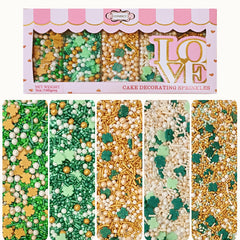 Confect Sprinkles Mix Pack 5-oz green, gold, white for festive cake decorating.