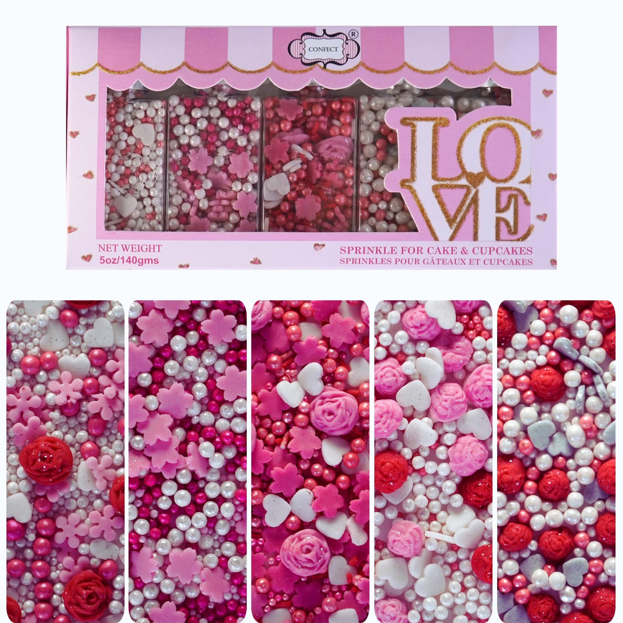 Confect pink mini roses sprinkles add delicate decoration to cakes