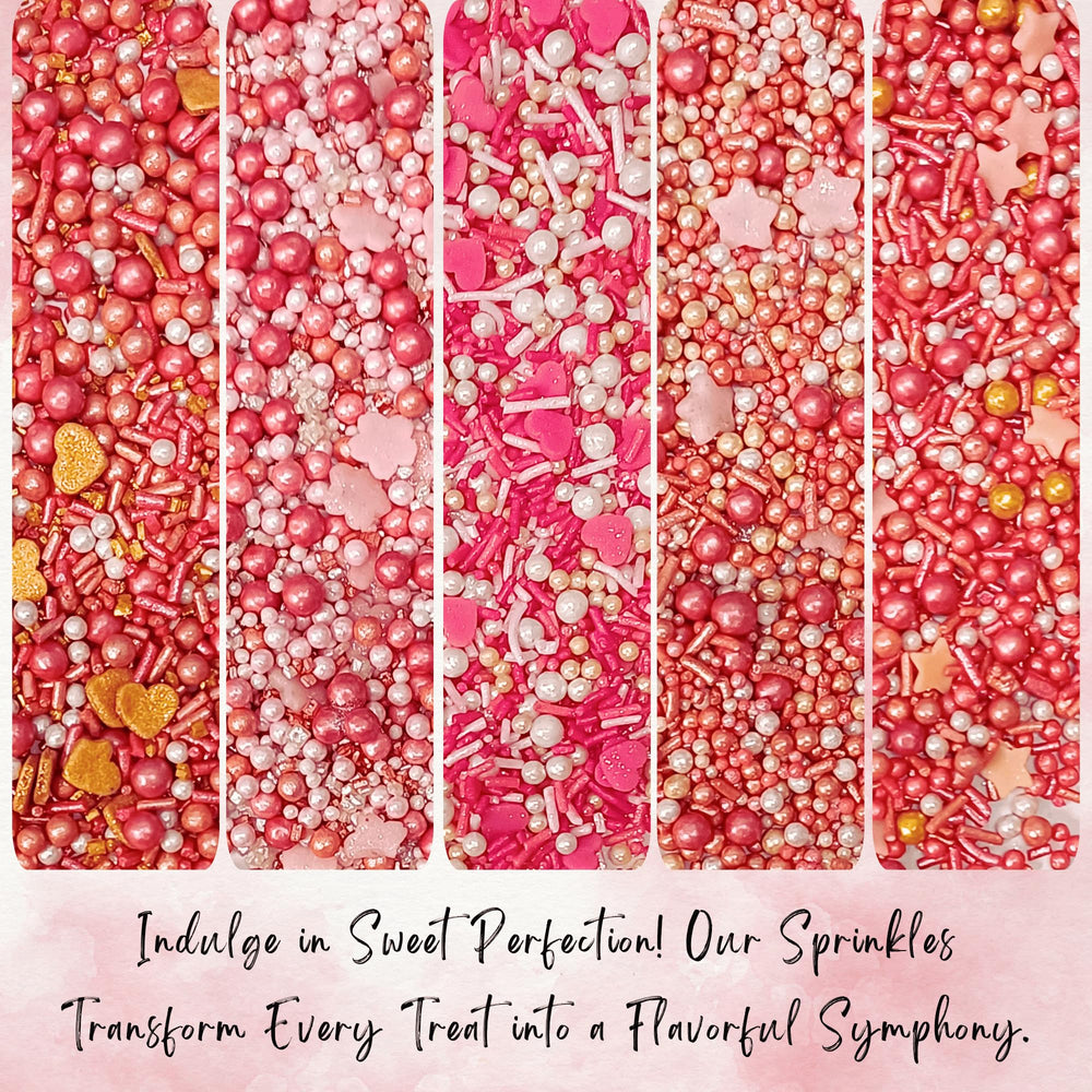 Confect Valentine desserts with pink-white-gold sprinkles for romantic flair.